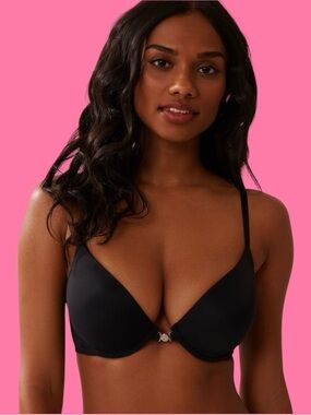 NEW, La Vie En Rose, Front Closure Bra, 36C Black, Plunge Push Up Magnetic